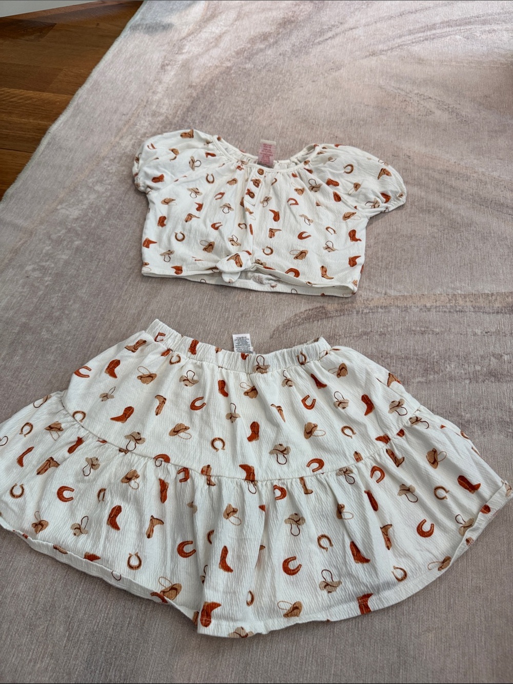 Cynthia Rowley White Kids Matching Set with Rust Brown Western Print